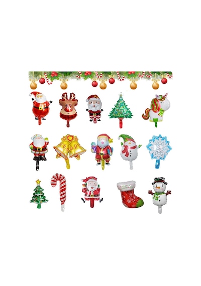 Vıp 25 Adet Yılbaşı Mini Folyo Balon Seti Noel Baba Çam Ağacı Kardan Adam Baston 15 Farklı Model Var