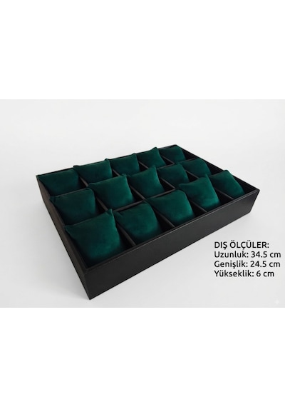 15 Li Suni Deri Kadife Yastıklı Saat Organizer Kapaksız