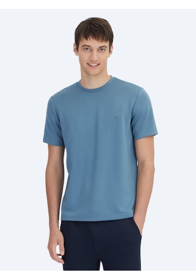 Kip İndigo Düz Bisiklet Yaka T-shirt İndigo