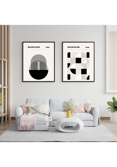 Bauhaus Minimalist Duvar Tablosu Çerçeveli 2'li Set Siyah Renk 30 X 42 Boyut/ebat