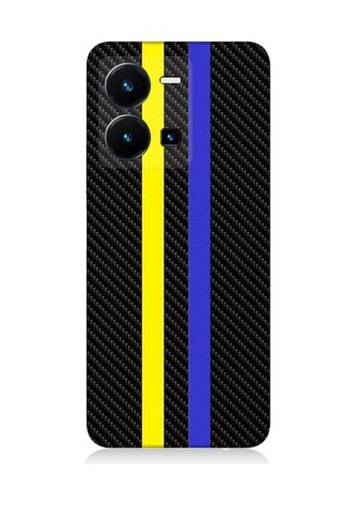 Vivo Y35 Uyumlu Sarı Lacivert Karbon Motif Desenli Silikon Kılıf