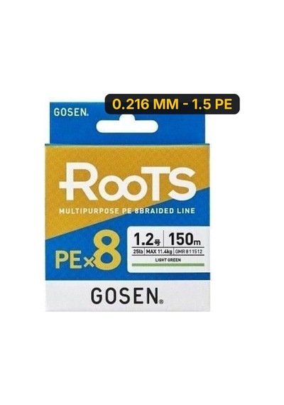 Gosen X8 Roots Pe 8 Örgü Spin İp Misina 150mt A.yeşil 0.216 Mm - 1.5 Pe