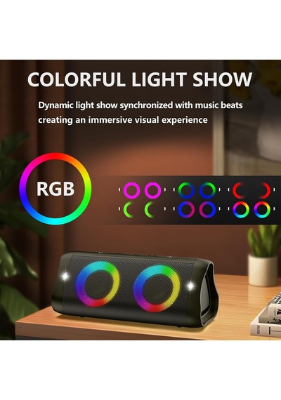 Işıklı Bluetooth Hoparlör, 30w Stereo Ses, Bass Boost, Ipx5 Su Geçirmez, 20h Çalma Süresi, Dahili Mikrofonlu Taş