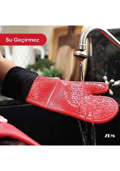 Profesyonel Silikon Fırın Eldiveni, Kırmızı, Zem