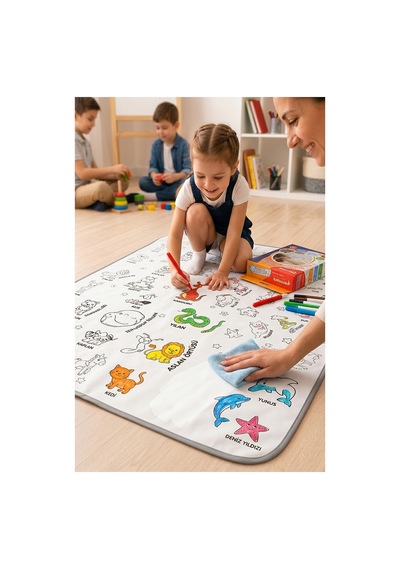 Boyama Örtüsü Yıkanabilir Hayvan Modeli 100x15 Cm 1 Paket 12 Renk Jumbo Keçeli Kalem Penmark Sevinli Hayvanlar Boyama
