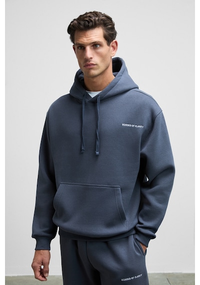 Grimelange Scarn Erkek Pamuklu İçi Polarlı Nakışlı Kapüşonlu Relaxed Koyu Gri Sweatshirt