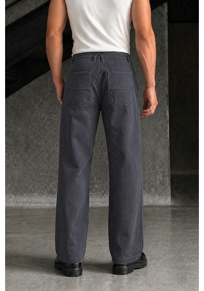 Tarz Cool Erkek Baggy Fit Old Money Cep Detaylı Pantolon Füme