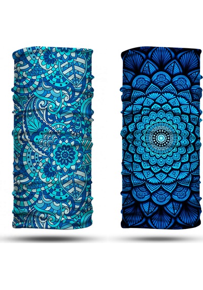 Dair Lacivert Mandala Desenli 2'li Set Boyunluk Bandana Outdoor Balaklava Yüz Maskesi Kafa Bandı