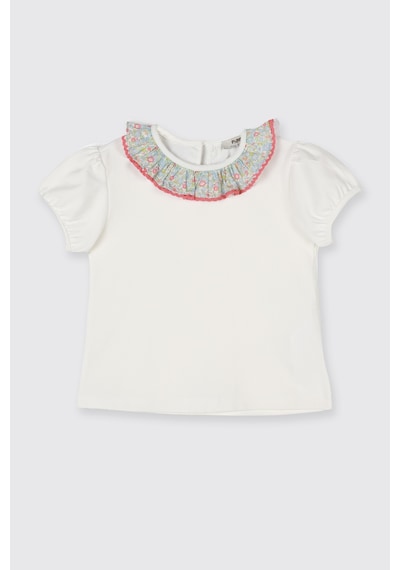 Panço Liberty Kumaş Yakası Detaylı Kız Çocuk Tişört Krem 5611GK05003