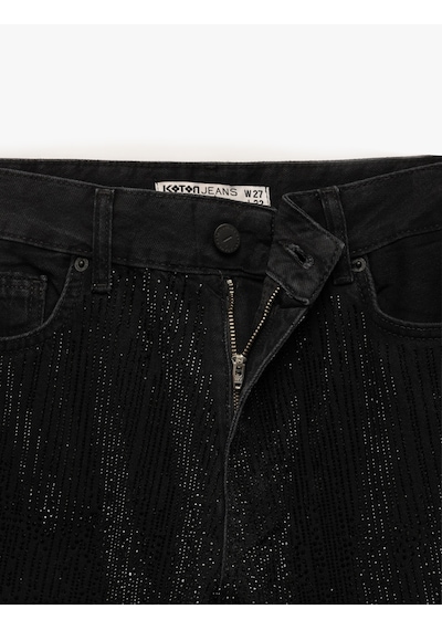 Koton Yüksek Bel Taş Detaylı Düz Paça Jean Pantolon - Straight Fit Jean Siyah 6wal40020md Siyah Koton Yüksek Bel Taş Detaylı Düz Paça Jean Pantolon - Straight Fit Jean Siyah 6wal40020md Siyah