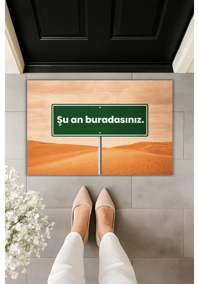 Rugmood Modern Dijital Baskı Paspas - Mizah Şuan Buradasınız - Kapı Önü Paspası Kahverengi