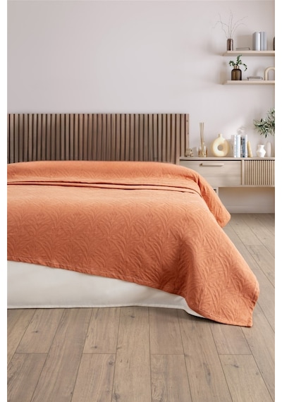Tek Kişilik Kabartmalı Kalın Pike-jakarlı Yatak Örtüsü - %100 Pamuk-160x260 Cm-kayısı Kayısı Kayısı