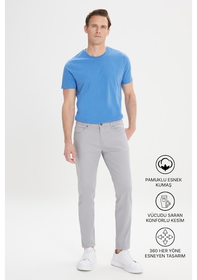 AC&Co / Altınyıldız Classics 360 Derece Her Yöne Esneyen Slim Fit Dar Kesim Diyagonal Desenli Erkek Pantolon Gri