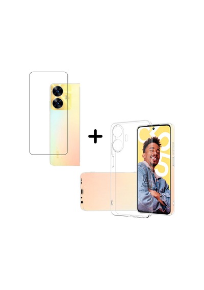 Realme C55 İle Uyumlu Kılıf Soft Yumuşak Telefon Kılıfı Ve Temperli Kırılmaz Cam Ekran Koruyucu Seti