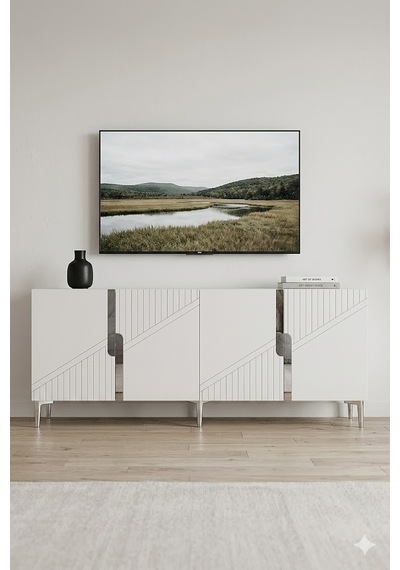 Ka1528bs Evva Konsol Ve Tv Sehpası Beyaz-silver 150cm
