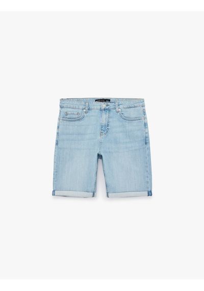 Koton Normal Bel Pamuklu Bermuda Slim Fit Jean Şort Açık İndigo 6sam40285nd