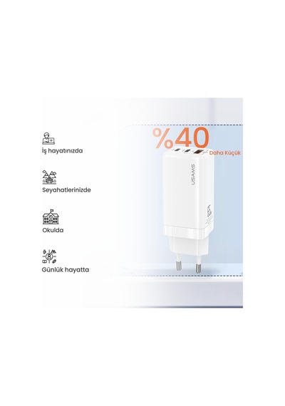 Usams US-CC110 65W GaN Şarj Başlığı + US-SJ459 100W Type-C to Type-C Şarj ve Data Kablosu Hızlı Şarj Kiti