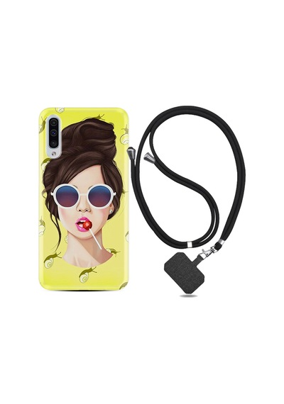 Samsung Uyumlu Galaxy A50 Kılıf Ipli Askılı Lollipop Woman 1416