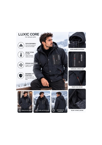 Luxic Core Luxıc Core Erkek Kürklü Kapüşonlu Softshell Kışlık Mont Lacivert 2xl