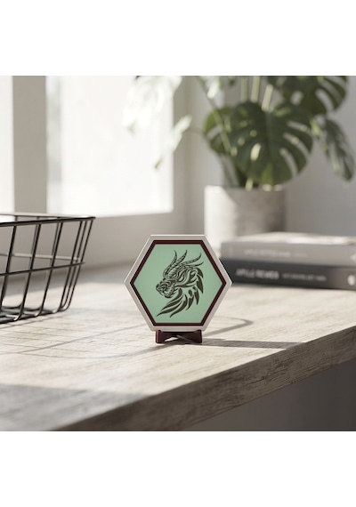Mitolojik Ejderha Motifli Masaüstü Süsü, Ev Ve Ofis Dekorasyonunuza Karakter Katan Modern Bir Sanat Parçası 10x10 Cm, Açık Yeşil
