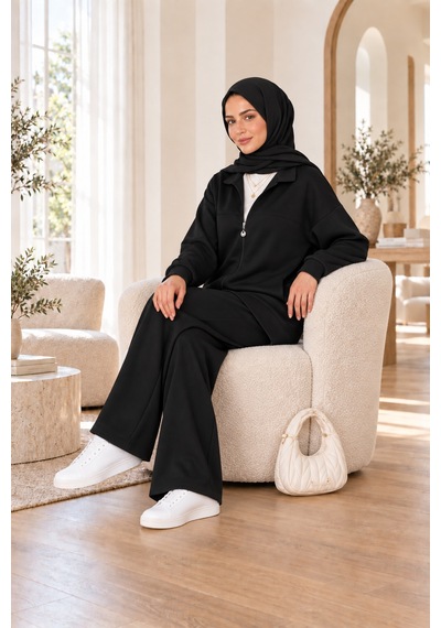 Unika Boutique Kadın Fermuarlı Bol Paça İkili Eşofman Takımı Çok Renkli