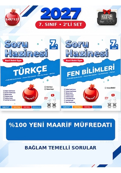 Soru Hazinesi 2027 7.sınıf Türkçe-fen %100 Maarif Model Bağlam Temelli Soru Hazinesi Seti+kronometre