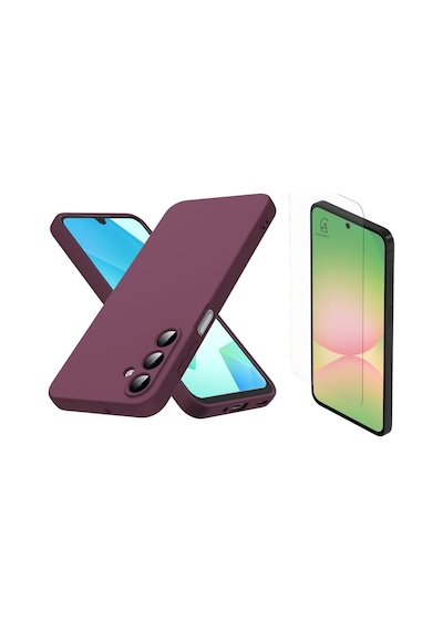 Samsung Galaxy A37 Uyumlu Içi Kadife Lansman Kılıf Ve Şeffaf Temperli Cam Ekran Koruyucu Koyu Mor
