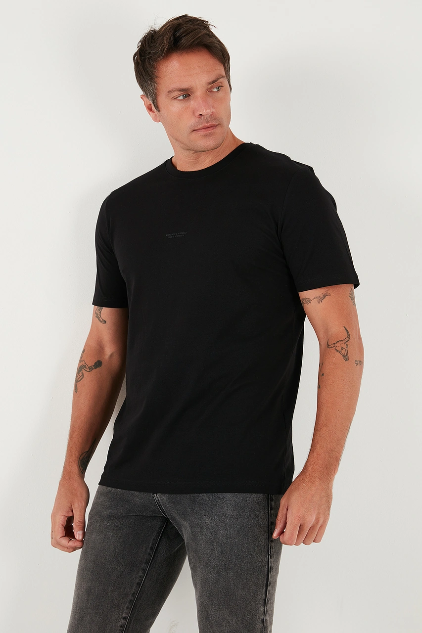 Buratti Yazı Detaylı Pamuklu Regular Fit Bisiklet Yaka Erkek T Shirt 59020203 Siyah