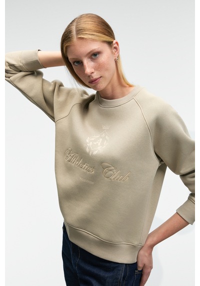 ETHIQUET MIRE AN Kadın Baskılı Yuvarlak Yaka Regular Fit Taş Rengi Sweatshirt