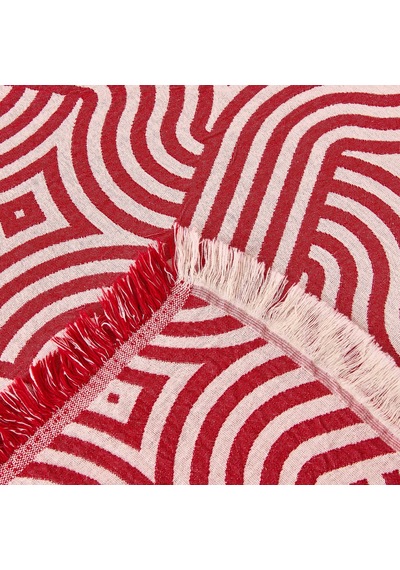 Soft Geometrik Desenli Çift Kişilik Yatak Örtüsü - Kırmızı - 225x250 Cm Renkli
