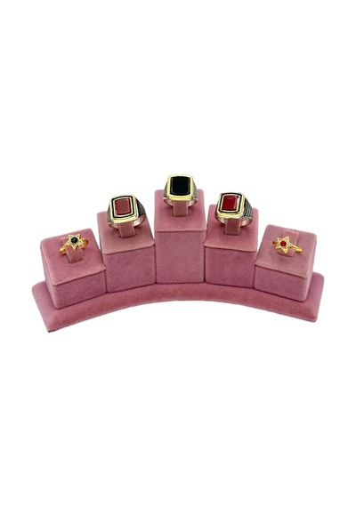 5 Li Grup Yüzük Standı Oval Süet Pembe Pembe