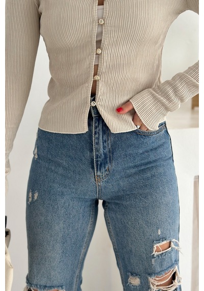 Noa & Noa Kadın Düğme Detaylı Fit Triko Bluz Zarif & Modern Stil Bej Noa & Noa Kadın Düğme Detaylı Fit Triko Bluz Zarif & Modern Stil Bej