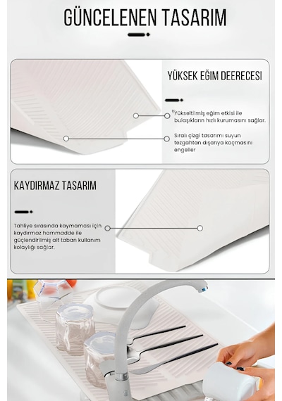 Beyaz Silikon Bulaşık Kurutma Matı Maxi Boy 44x33cm Beyaz