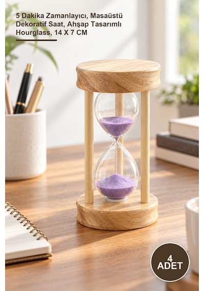 4 Adet Ahşap Kum Saati 5 Dakika Zamanlayıcı, Masaüstü Dekoratif Saat, Ahşap Tasarımlı Hourglass, 14 X 7 Cm Diğer