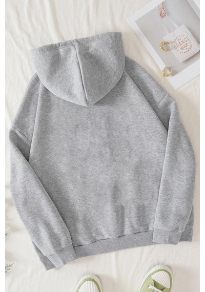 Uyguntarz Unisex Minimal Line Drawing Baskılı Sweatshirt Gri