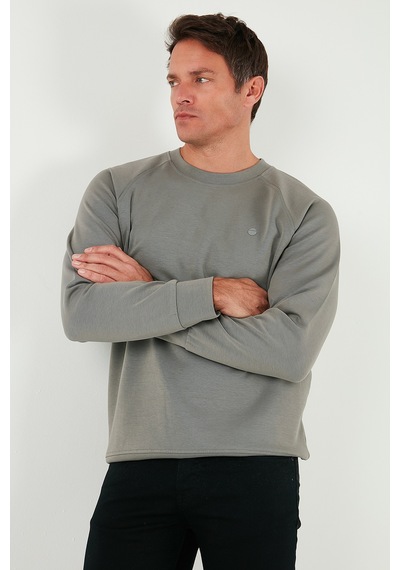 Buratti Streç Pamuklu Relaxed Fit Bisiklet Yaka Erkek Sweat 5901210 Açık Haki