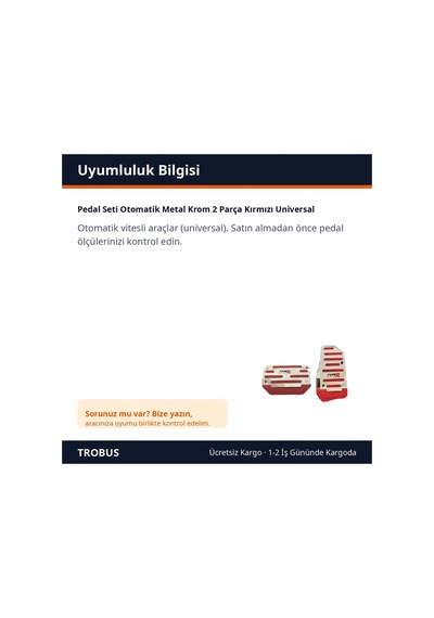 Trobus Audi Q3 2019-2025 Uyumlu Pedal Seti Otomatik Metal Krom 2 Parça Kırmızı