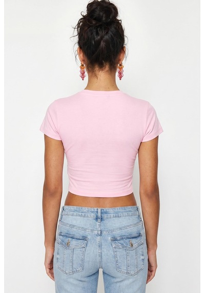 Shade Kadın Kısa Kollu Bisiklet Yaka Crop T-shirt 60286904 - Pembe