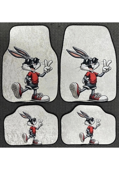 Bugs Bunny Desenli Kaymaz Taban Dekoratif Oto Halı Paspas Üniversal Yıkanabilir Her Araca Uyumlu Ka