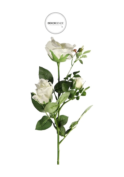Yapay 3'lü Açmış Gül Dalı Beyaz 68 Cm Beyaz