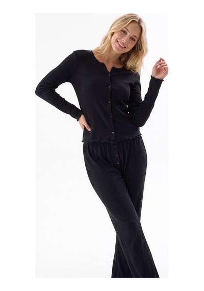 Nbb Siyah Noir Fitilli Önden Düğmeli Kaşkorse Pijama Takım