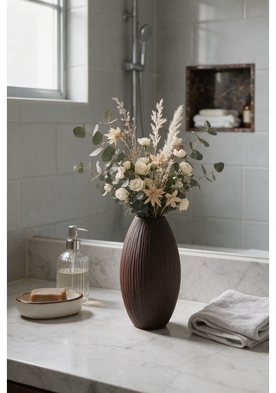 Coconut Hindistan Cevizi Dokulu Dekoratif Vazo 20 Cm Pla - Salon Ve Masaüstü Vazo - Acı Kahve