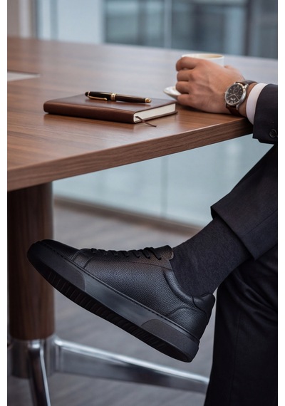 Liarca Asterio %100 Hakiki Deri Ultra Hafif Tabanlı Sneaker Klasik Siyah Casual Ayakkabı