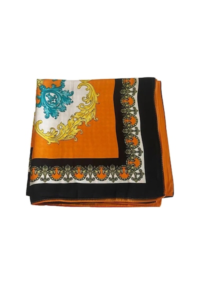 Tikitonki Çiçek Desenli Oranj Saten Eşarp - 90x90 Oranj Oranj