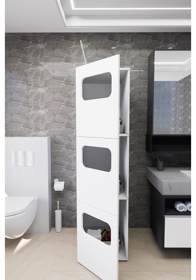Lavina Banyo Kirli Sepetli Çamaşır Dolabı Beyaz Beyaz