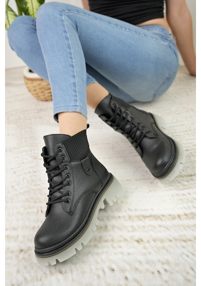 Nesil Shoes Dvm 5003 Siyah Bağcıklı Kadın Bot-siyah Siyah