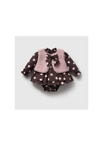 Ministok Karen Peluş Yelekli Romper 2'li Kız Bebek Takım Pembe