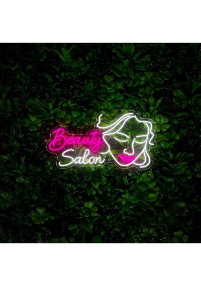 Beauty Salon Yazılı Ve Şekilli Neon Tabela Pembe