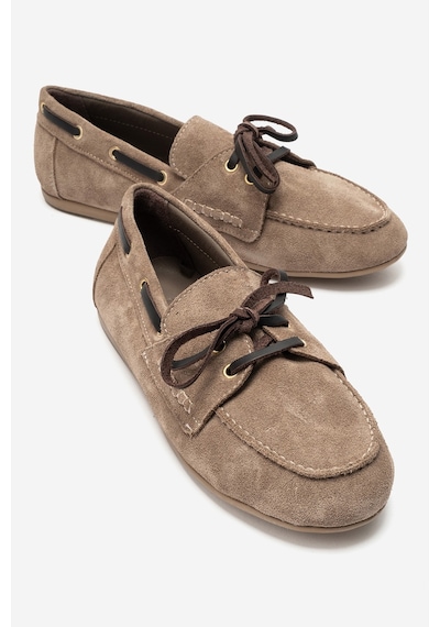 Luvi Shoes Osney Koyu Bej Süet Hakiki Deri Bağcıklı Kadın Loafer Ayakkabı