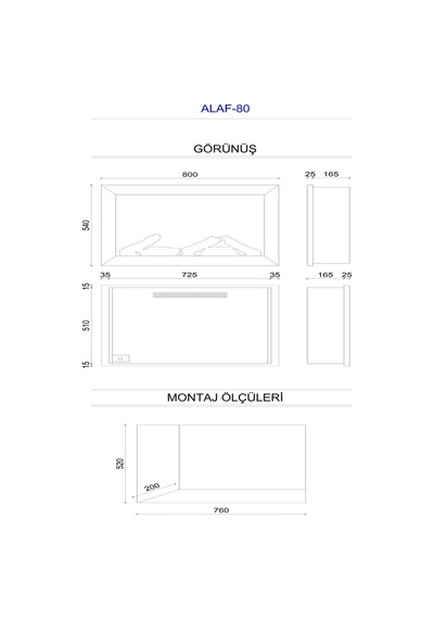Alaf 80 - Isıtmalı Elektrikli Şömine Sınırsız Renkli Metal Çerçeveli